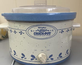 Olla de cocción lenta Vintage Rival de 5 cuartos, de cerámica azul, modelo 3355