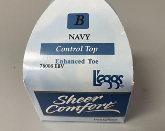 Medias vintage Leggs Sheer Comfort Control Top, color azul marino, talla B, utilizadas en la película de 1998.