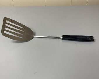 Ekco Spatula Flipper VTG Slotted 13" Flex Chromium Plated Black Handle Honeycomb