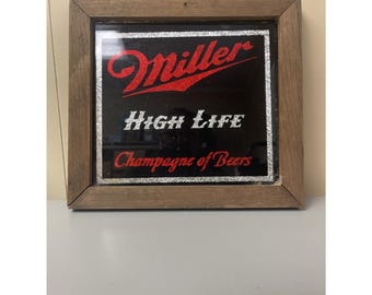 VTG Miller High Life The Champagne Of Beers Mirror Wall Hanging Bar Sign 10x10