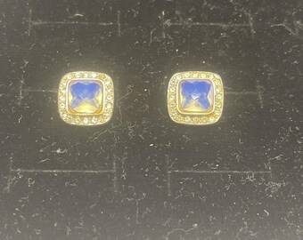 Orecchini a clip vintage Monet, in metallo argentato con strass quadrati