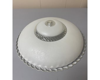 Vintage ronde art-deco witte mat geslepen glazen plafondlamp lampenkap 40's