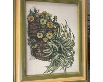 Vintage IDA PELLEI Fern n Flower Basket Picture Shabby Chic Design Stunning Rare