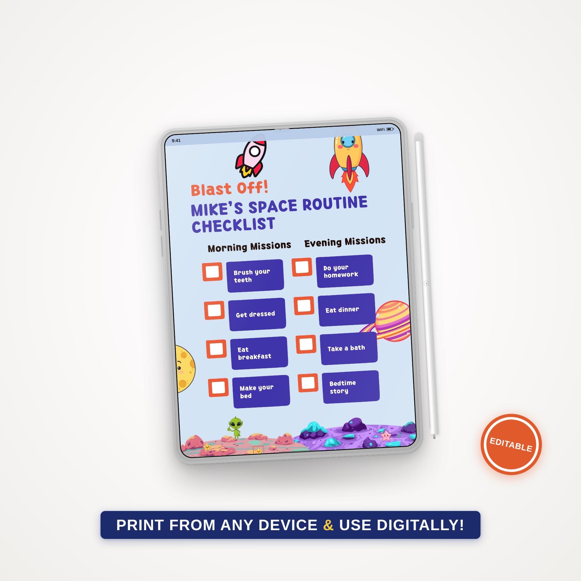 Editable Space Routine Chart for Kids, Astronaut Routine Checklist ...