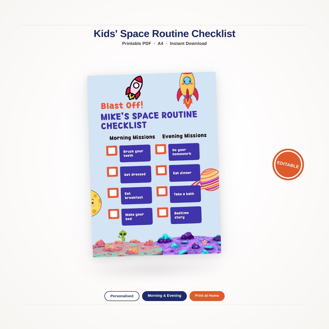 Editable Space Routine Chart for Kids, Astronaut Routine Checklist ...