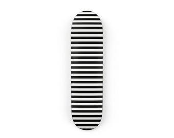 Skateboard Deck Art, Black White Stripes, Wood Wall Decor, Resin Finish