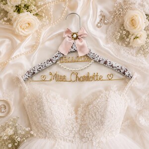 Wedding Personalized Bridal hanger with date engraved, Engagement gifts, Wire script name hanger