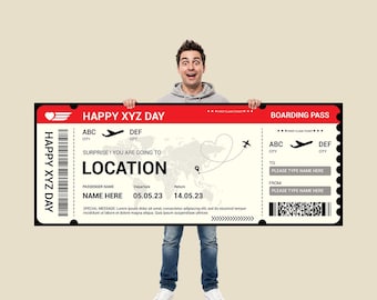 Modello di carta d'imbarco gigante / Canva modificabile, modello di biglietto aereo / Biglietto di viaggio di grandi dimensioni stampabile