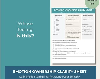 Emotion Ownership Worksheet, AuDHD Hyper-Empathy Tool, Whose Emotion Is This?, Printable PDF for Couples