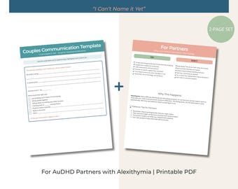 AuDHD Couples Communication Script, Alexithymia Template, "I Can't Name It Yet" Printable Worksheet PDF