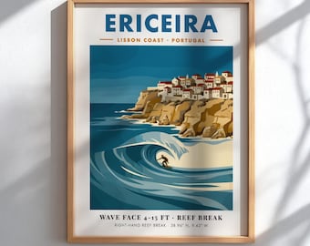 Ericeira Poster | Lisbon Coast Surf Break Wall Art | Portugal Travel Print | Unframed