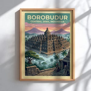 Borobudur Poster | Java Temple Wall Art | Indonesia Travel Print | Unframed