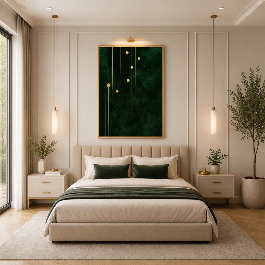 Green and Gold Abstract Wall Art Print, Modern Minimalist Poster ...