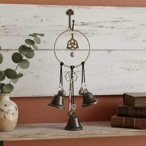 Antique Metal Wind Chime with Bells and Celtic Symbol for Vintage Home Decor
