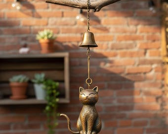 Whimsical Cat Wind Chimes in Bronze Finish for Outdoor Decor and Cat Lovers
