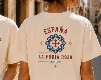 España Boxy Crop Top, Spain World Cup 2026 Shirt, La Furia Roja Fan Tee, Vintage Spanish Football Shirt, Women's Tile Graphic Crop Tee