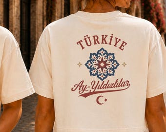 Turkey Soccer Crop Top, Turkiye Ay-Yildizlilar Shirt, Boxy Crop Tee, Turkish Football Fan Gift, Vintage Tile Mosaic Design, Comfort Colors