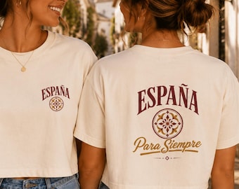 España World Cup 2026 Top, Spain Soccer Shirt, La Furia Roja Fan Tee, Vintage Spanish Football Shirt, Women's Tile Graphic Crop Tee