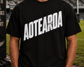 All Blacks Rugby Shirt, Aotearoa Rugby Tee, Bold Typography New Zealand T-Shirt, Streetwear Rugby Graphic Tee, Oversized Black Fan Tee