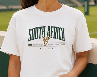 South Africa Rugby Shirt, Springbok Graphic Crop Top, Amabokoboko Cropped Tee, Rugby Division Pretoria Shirt, Vintage Boxy Fit Rugby T-Shirt