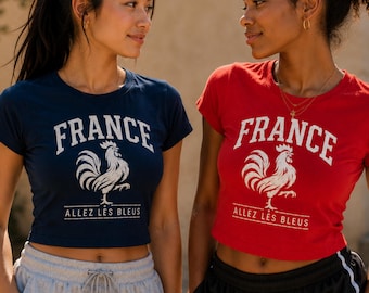 France Soccer Crop Top, Allez Les Bleus Tee, Gallic Rooster Graphic Shirt, Vintage French Football Crop Top