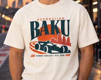 Baku F1 Shirt, Azerbaijan Grand Prix Tee, Vintage Racing Poster T-Shirt, Formula 1 Street Circuit Shirt, Retro Motorsport Graphic Tee
