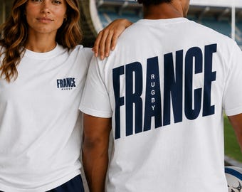France Rugby Shirt, Les Bleus Rugby Tee, Bold Typography France T-Shirt, Streetwear Rugby Graphic Tee, Two Sided Print, Oversized White Tee