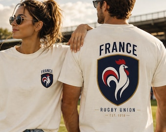 France Rugby Shirt, Les Bleus Rugby Tee, Vintage Crest Rugby T-Shirt, Rugby Union Graphic Tee, Two Sided Print, Oversized White Fan Tee