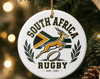 South Africa Rugby Christmas Ornament, Springbok Ornament, Ceramic Christmas Ornament, Rugby Fan Gift, South Africa Gift, Holiday Decor