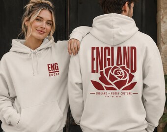 England Rugby Hoodie | Red Rose Graphic Sweatshirt | For The Rose Rugby Gift | Vintage Rugby Pullover | Unisex Streetwear | Rugby Dad Gift