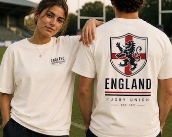 England Rugby Shirt, Lion Crest Tee, Coat of Arms Shirt, Back Print Tee,  Comfort Colors Shirt, Rugby Union Gift, Vintage Rugby Tee