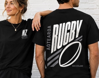 New Zealand Rugby Shirt, Aotearoa Streetwear Graphic Tee, Black Rugby Union T-Shirt, NZ Rugby Fan Shirt, Bold Sport Graphic Tee