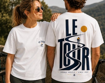 Vintage Cycling Graphic T-Shirt, Retro Bike Route Tee, French Aesthetic Shirt, Winding Road Cyclist Chest Pocket Tee