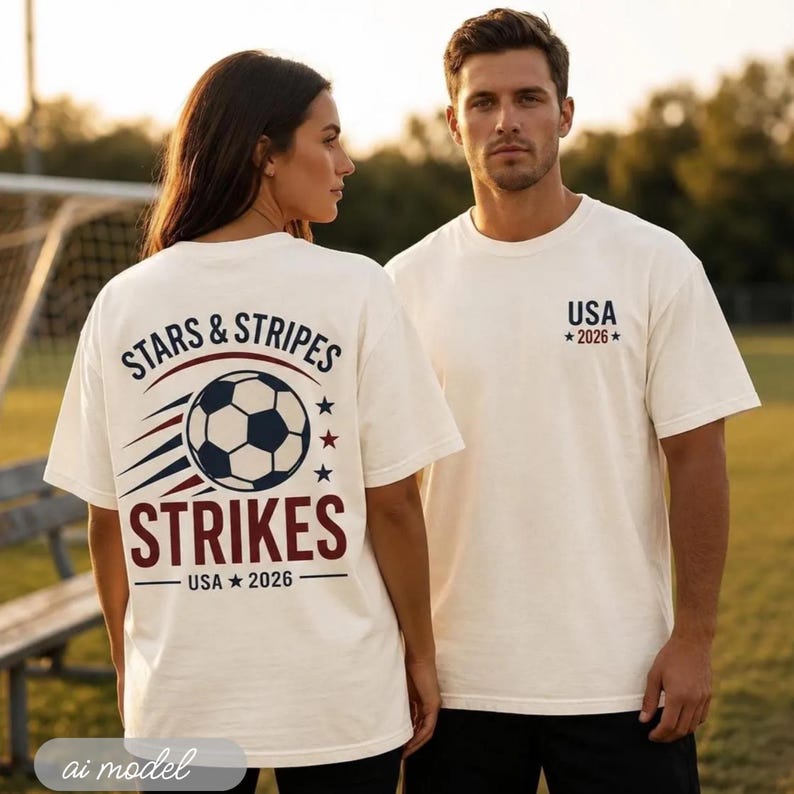 USA Soccer Shirt World Cup 2026 | Stars & Stripes Strikes Retro Graphic Tee | USMNT Fan Gear image 1