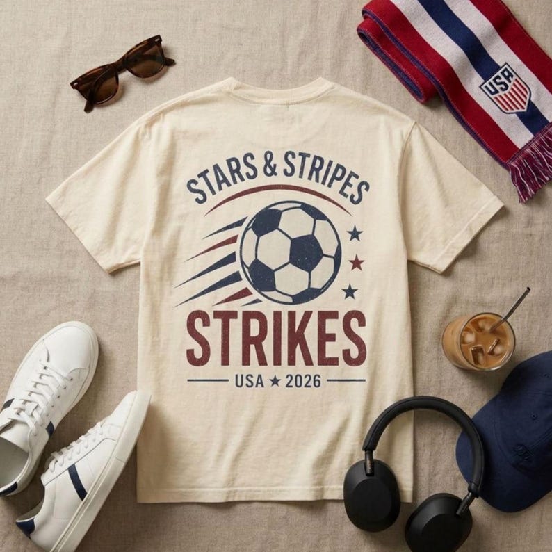 USA Soccer Shirt World Cup 2026 | Stars & Stripes Strikes Retro Graphic Tee | USMNT Fan Gear image 3