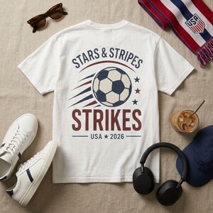 USA Soccer Shirt World Cup 2026 | Stars & Stripes Strikes Retro Graphic Tee | USMNT Fan Gear image 4
