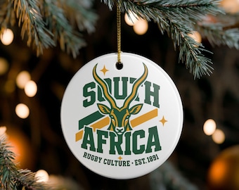 South Africa Rugby Ornament, Springbok Head Culture Gift, Ceramic Christmas Holiday Decor
