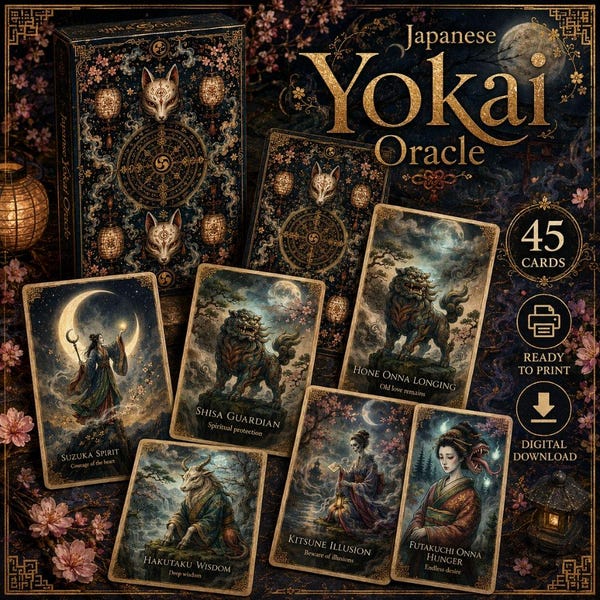 Japanese Yokai Oracle Deck – 45 Folklore Cards (Digital Download)