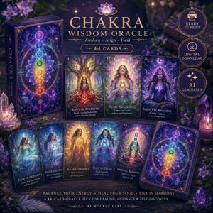 Chakra Wisdom Oracle Cards | 44-Card Healing Deck (Digital Download)