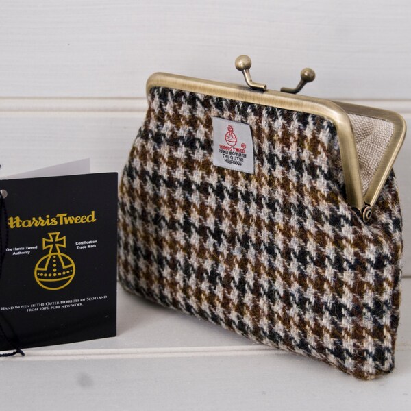 Brown Purse Harris Tweed Houndstooth Make Up Bag Small Clutch