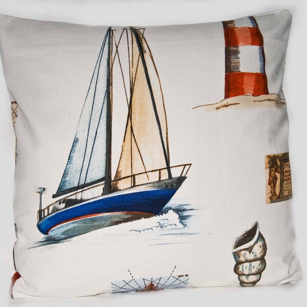 Nautical Cushion Cover - Coastal throw pillow cover - Sailing Cushion - Size 16ins - Made in the UK