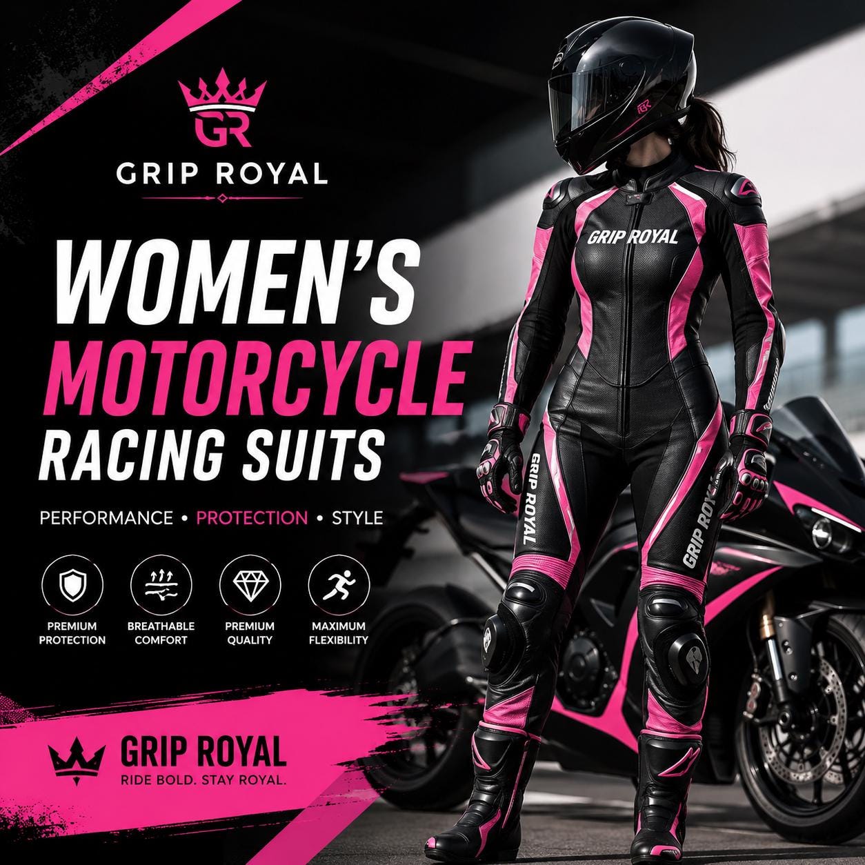 Women's Custom Leather Motorcycle Racing Suit CE Protective Biker Apparel