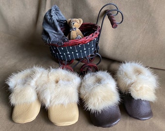Real Mink Fur Leather Baby Moccasins Sizes 1-5 BLONDE