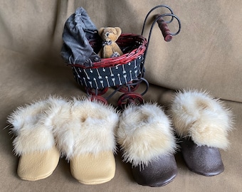 Echte BLONDE Nerz Fell Leder Baby Mokassins Größen 1-5 Small Medium Large