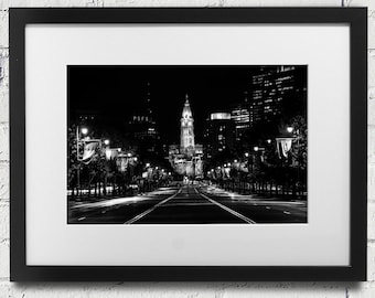 Philadelphia At Night Art Museum Fairmount Black and White