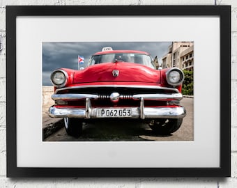 Classic Cars Of Cuba Photograph of Red Ford In Havana Classic Vintage Cuban Print Art