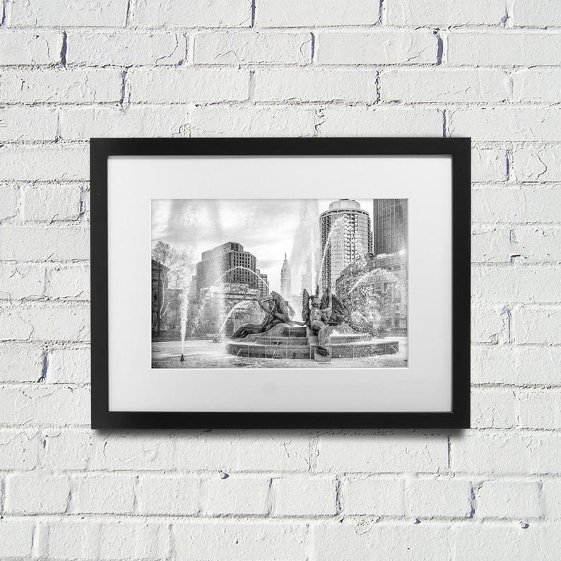 Logan Circle Fountain Philadelphia Black and White On Print or Canvas Philly Art image 1