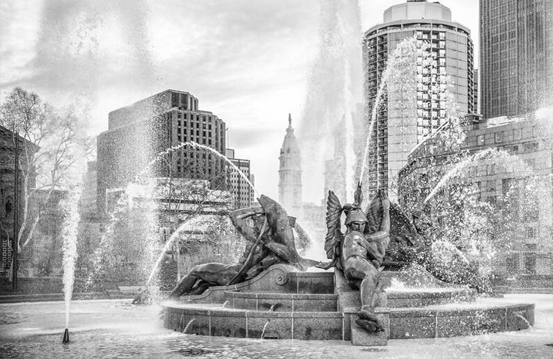 Logan Circle Fountain Philadelphia Black and White On Print or Canvas Philly Art image 2