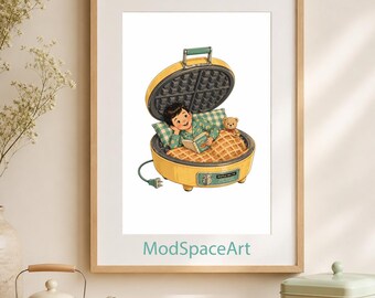 Retro Kitchen Wall Art Mid Century Modern Kids Print Funny Breakfast Poster Vintage Playroom Decor Whimsical Boy Room Art Digital Download