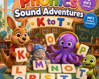 Phonics Songs K to T for Kids Ages 3-6 | Preschool Letter Sound Practice | 10 MP3 Download